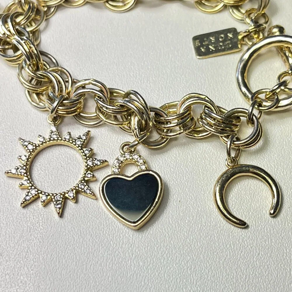 Luna Norte Gold Tone CZ Charm Bracelet Toggle Clasp - Picture 7 of 12